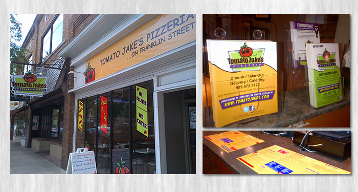 tomato jakes pizza menus flyers and window graphics restaurant